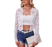 Strickjacke Damen Kurz, Kurzer Cardigan Für Damen, Bolero Aus Spitze, Langärmeliger Schulterjäckchen Für Kleider, Sommer Damen Vorderseite, Transparenter Schalkragen Für