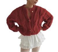 Strickjacke Damen Kurz Warm Grobstrickjacke Oversize Dicke Kurzer Cardigan Damen Strick Elegant Strickmantel Winter mit Knöpfen Strickjacken Grobmaschig Zopfmuster Damenstrickjacke Strickcardigan