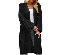 Strickjacke Damen Lang Ärmeln Strick Sweater Damen Warm Häkeljacke Lockeren Großen Taschen Lässiger Strickpullover Strickjacken Long Übergangsjacke Einfarbig Oberteile Klassisch Mantel