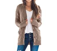 Strickjacke Damen Lang, Cardigan Damen, Einfarbig Langarm Grobstrickjacke Damen V-Ausschnitt Knopfleiste Strickjacken Für Damen Weicher Touch Long Cardigan Damen Herbst Übergang Longjacke Damen