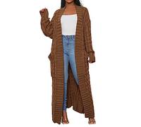 Strickjacke Damen Lang Gestreift Cardigan Feinstrick Jacke Oversize Offen Frühling Herbst Outerwear Einfarbige Strickcardigan Strickmantel Langarm Open Front Sweater Outwear Mit Tasche ( Khaki,4XL )