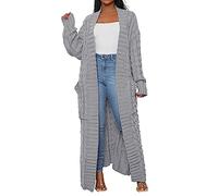 Strickjacke Damen Lang Gestreift Cardigan Feinstrick Jacke Oversize Offen Frühling Herbst Outerwear Einfarbige Strickcardigan Strickmantel Langarm Open Front Sweater Outwear Mit Tasche ( Grau,3XL )