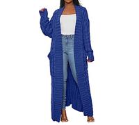 Strickjacke Damen Lang Gestreift Cardigan Feinstrick Jacke Oversize Offen Frühling Herbst Outerwear Einfarbige Strickcardigan Strickmantel Langarm Open Front Sweater Outwear Mit Tasche ( Blau,4XL )