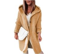 Strickjacke Damen Lang Mit Kapuze Pullover & Strickjacken Für Damen Winter Warme Strickmantel Damen Dicke Strickjacke Grobstrick Winterjacke Strick Cardigan Frauen Elegant Sweater Mit Knöpfen