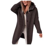 Strickjacke Damen Lang, Strickjacke Damen Lang Cardigan Kapuzenpullover Strickpullover Grobstrickjacke Strickmantel Herbst Winter Jacke Mit Kapuze Longstrickjacke Casual Oversize Strickjacken, Braun