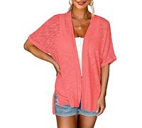 Strickjacke Damen Leichte Sommer Cardigan Kurzarm ohne Knöpfen Sommer Strickjacken Locker Tops Lässig Jacket Casual Open Front Bequem Strickjacke Elegante Dünn Freizeitjacke Urlaub Strand Cover Up