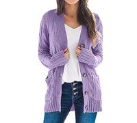 Strickjacke Damen Long Cardigan Damen Große Größen Oberteile Mit Knopfleiste Übergrößen Strickjacke Oversized Offene Form Feinstrick V-Ausschnitt Langarm Flieder Strickcardigan Baumwollmischung