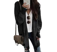 Strickjacke Damen Lose Casual Strickmantel mit Kapuze Langarm Longstrickjacke Übergangsjacke Grobstrick-Cardigan Herbst Winter Offener Große Größen Elegant Strickjacke Strickcardigan Schwarz L