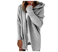 Strickjacke Damen mit Kapuze - Strick Cardigan Damen Lang- Strickmantel Damen Kapuzenpullover Grobstrickjacke Hoodie Pullover Jacke Strickpulli Longstrickjacke Strickjacken für Frauen Herbst Winter