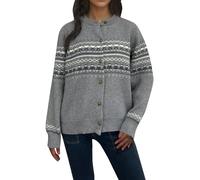 Strickjacke Damen Mit Norwegermuster Strickjacken Für Damen Winter Warm Strickjacke Feinstrick Mit Knöpfen Strick Cardigan Elegant Strickmantel Frauen Winter Langarm Damenstrickjacke Rundhals