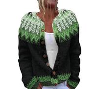 Strickjacke Damen Norweger Winter Strickpullover Langarm Weihnachtspullover Muster Weich Leichte Strickmantel Bunt Elegant Gestrickt Grobstrickjacke Warm Knöpfen Strickcardigan Pullover Grün 4XL