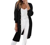 Strickjacke Damen Open Front Lang Cardigan Damen-Strickjacke mit Häkelmuster, lässig, leicht, langärmelig, vorne offen, Strickjacke (Black, XL)