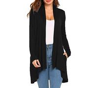 Strickjacke Damen Schwarz Elegant | Long Cardigan Damen Schwarz | Sweater Herbst Übergangsjacke Langarm Feinstrickjacke Mit Taschen Strickmantel Einfarbig Feinstrick Weich Mantel Damenjacken