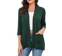 Strickjacke Damen Schwarz Elegant Strick Cardigan Damen Kurz Ohne Knöpfe Feinstrickjacke Grau Strickmantel Mit Taschen Sweater 3/4 Arm Strickcardigan Casual Feinstrick Einfarbig Mantel Pullover