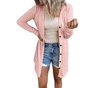 Strickjacke Damen Sommer Vorne Offen Cardigan Damen Lang Open Front Cardigan Casual Loose Langarm Strickcardigan Mit Tasche Übergangsjacke Große Größen Festlich Oberteile Einfarbig Longshirt
