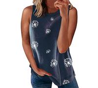 Strickjacke Damen Sport Oberteile Damen Basic Shirt Damen Bunte Aufdruck ÄRmellos Casual Camisole Shirt Rundhals Slim Basic Weste T-Shirt LäSsig Tunika (Blue, M)