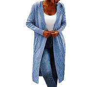 Strickjacke Damen, Strickjacke mit Kapuze Damen Lang Einfarbig Cardigan Leicht Bequem Sweater Mantel Casual Langarm Warme Outwear