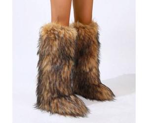 Strickjacke, Damen Winter Overknee-Stiefel, warm und modisch Overknee-Schneestiefel, braune lange pelzgefütterte Stiefel, Damenschuhe kombiniert mit P