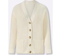 Strickjacke HEINE, Damen, Gr. 34, beige (ecru), 100% Baumwolle, unifarben, Strickjacken Strickjacke (54121208-34) ecru