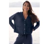 Strickjacke ELBSAND, Damen, Gr. 36/38, marine, Feinstrick, Obermaterial: 55% Baumwolle, 45% Nylon, unifarben, figurumspielend hüftlang, tiefer V-Ausschnitt, Rollsäume, Strickjacken Strickjacke, aus ho