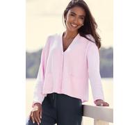 Strickjacke ELBSAND, Damen, Gr. 40/42, rosa, Feinstrick, Obermaterial: 55% Baumwolle, 45% Nylon, unifarben, figurumspielend hüftlang, tiefer V-Ausschnitt, Rollsäume, Strickjacken Strickjacke, aus hoch