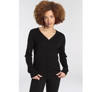 Strickjacke FLASHLIGHTS, Damen, Gr. 44/46, schwarz, Feinstrick, Obermaterial: 50% Baumwolle, 50% Polyacryl, clean, unifarben, Basic, figurbetont hüftlang, V-Ausschnitt, Rippbündchen, Strickjacken Stri