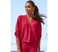 Strickjacke FRENCH CONNECTION, Damen, Gr. 44/46, rot, Feinstrick, Obermaterial: 72% Viskose, 28% Polyester, unifarben, figurumspielend taillenbedeckt, tiefer V-Ausschnitt, Rippstrickbündchen, Strickja