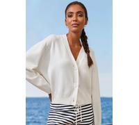 Strickjacke FRENCH CONNECTION, Damen, Gr. 48/50, weiß, Feinstrick, Obermaterial: 72% Viskose, 28% Polyester, unifarben, figurumspielend taillenbedeckt, tiefer V-Ausschnitt, Rippstrickbündchen, Strickj
