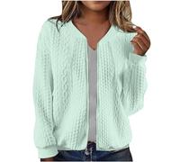Strickjacke für Damen, einfarbig, langärmelig, Sweatshirt, Reißverschluss, Jacke, Übergröße, Outwear, Herbst, Kleidung, Outfits, Arbeit, Büro, tägliche Strickjacken, mintgrün, 38