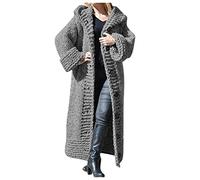 Strickjacke für Damen, grob gestrickt, Fleecemantel für Damen, mit Kapuze, langer Strickmantel mit Knöpfen, Strickpullover, Langarm, warm, Open vorne, einfarbig, Jacke, dunkelgrau, XL