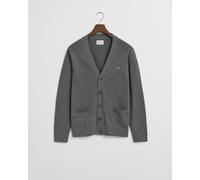 Strickjacke GANT "CASUAL COTTON", Herren, Gr. XL, grau (dunkelgrau melange), Strick, Obermaterial: 100% Baumwolle, unifarben, regular fit normal, V-Ausschnitt, Bündchen, Strickjacken Strickjacke, V-Au