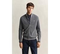 Strickjacke GANT "MICRO TEXTURED COTTON ZIP", Herren, Gr. 3XL, dunkelgrau melange, Strick, Obermaterial: 100% Baumwolle, unifarben, regular fit normal, Rundhals, eingesetzt Rippbündchen, Strickjacken