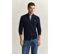 Strickjacke GANT "MICRO TEXTURED COTTON ZIP", Herren, Gr. L, evening blau, Strick, Obermaterial: 100% Baumwolle, unifarben, regular fit normal, Rundhals, eingesetzt Rippbündchen, Strickjacken Strickja