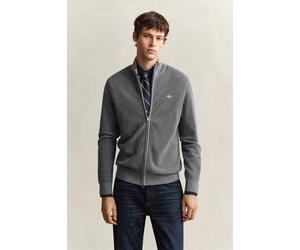 Strickjacke GANT "MICRO TEXTURED COTTON ZIP", Herren, Gr. XL, dunkelgrau melange, Strick, Obermaterial: 100% Baumwolle, unifarben, regular fit normal, Rundhals, eingesetzt Rippbündchen, Strickjacken S