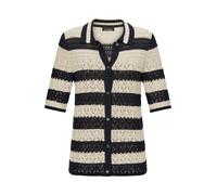 Strickjacke GOLDNER "Ajourjacke in maritimen Look", Damen, Gr. 54, schwarz (stein, schwarz, gemustert), Obermaterial: 50% Baumwolle CO. 50% Polyacryl PAN., Strickjacken Strickjacke, Ajourstrick mit Ri