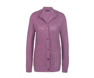Strickjacke GOLDNER "Ajourstrickjacke", Damen, Gr. 42, lila (hortensie, melange), Obermaterial: 100% Polyacryl PAN., eng Rippe, Strickjacken Strickjacke, Hübsche Strickblüten mit glänzenden Zierperlen