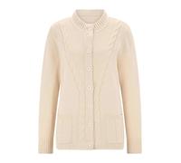 Strickjacke GOLDNER "Cardigan mit Zopfmuster", Damen, Gr. 42, weiß (cremeweiß), Obermaterial: 70% Polyacryl PAN. 30% Schurwolle WV., figurumspielend, Rippbündchen, Strickjacken Strickjacke, Zopfmuster