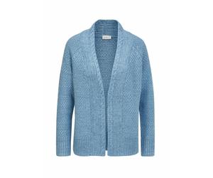 Strickjacke GOLDNER "Elegante Grobstrickjacke, Zopfmuster", Damen, Gr. 40, blau (jeansblau, melange), Obermaterial: 70% Baumwolle CO. 30% Polyacryl PAN., normal, Sonstiges, Strickjacken Strickjacke, O