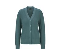 Strickjacke GOLDNER "Elegante Strickjacke mit V-Ausschnitt", Damen, Gr. 42, grün (graugrün), Obermaterial: 70% Polyacryl PAN. 30% Schurwolle WV., V-Ausschnitt, Rippe, Strickjacken Strickjacke, Hochwer