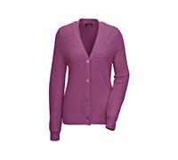 Strickjacke GOLDNER "Elegante Strickjacke mit V-Ausschnitt", Damen, Gr. 50, lila (maulbeere), Obermaterial: 70% Polyacryl PAN. 30% Schurwolle WV., V-Ausschnitt, Rippe, Strickjacken Strickjacke, Hochwe