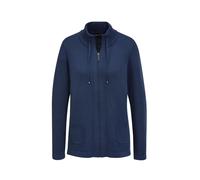 Strickjacke GOLDNER "Herbstcardigan mit Reißverschluss", Damen, Gr. 46, blau (marine), Obermaterial: 50% Baumwolle CO. 50% Polyacryl PAN., eng Tubular, Strickjacken Strickjacke, Aufwendig in Form gest