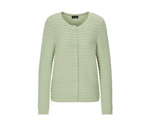 Strickjacke GOLDNER "Kurzgröße Ajourjacke in Querrippen-Optik", Damen, Gr. 24, grün (salbei), Obermaterial: 100% Baumwolle CO., Strickjacken Strickjacke, modischer Strukturstrick (64093323-24) salbei