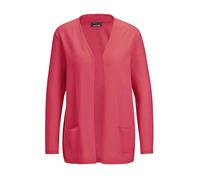 Strickjacke GOLDNER "Kurzgröße Cardigan in langer offener Form", Damen, Gr. 25, rot (koralle), Obermaterial: 100% Kaschmir WS., figurumspielend, eng Rippe, Pullover Strickjacke, Aufwendig in Form gest