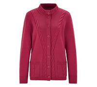 Strickjacke GOLDNER "Kurzgröße Cardigan mit Zopfmuster", Damen, Gr. 24, rot (bordeaux), Obermaterial: 70% Polyacryl PAN. 30% Schurwolle WV., figurumspielend, Rippbündchen, Strickjacken Strickjacke, Zo