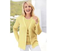 Strickjacke GOLDNER "Kurzgröße Edle Strickjacke in Rippenstruktur", Damen, Gr. 21, gelb, Obermaterial: 65% Polyacryl PAN. 35% Polyester PES., Sonstiges, Strickjacken Strickjacke, Mit echten Perlmuttkn