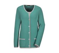 Strickjacke GOLDNER "Kurzgröße Elegante Strickjacke mit Taschen", Damen, Gr. 25, grün (salbei, gemustert), Obermaterial: 50% Baumwolle CO. 50% Polyacryl PAN., gerade, Strickjacken Strickjacke, Knöpfe