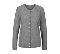 Strickjacke GOLDNER "Kurzgröße Eleganter Herbstcardigan mit Rundhals", Damen, Gr. 22, grau (grau, melange), Obermaterial: 100% Kaschmir WS., eng normales Bündchen, Strickjacken Strickjacke, Ohne (7469