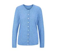 Strickjacke GOLDNER "Kurzgröße Eleganter Herbstcardigan mit Rundhals", Damen, Gr. 25, blau (himmelblau), Obermaterial: 100% Kaschmir WS., eng normales Bündchen, Strickjacken Strickjacke, Ohne (4918311