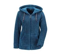 Strickjacke GOLDNER "Kurzgröße Flausch-Freizeitjacke in Blousonform", Damen, Gr. 21, blau (petrol), Obermaterial: 90% Polyester PES. 10% metallisierte Fasern MTF., figurumspielend, weit normales Bündc