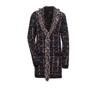 Strickjacke GOLDNER "Kurzgröße Fransenstrickjacke", Damen, Gr. 22, blau (marine, gemustert), Obermaterial: 74% Polyacryl PAN. 26% Polyester PES., figurumspielend, Rippe, Strickjacken Strickjacke, Ohne